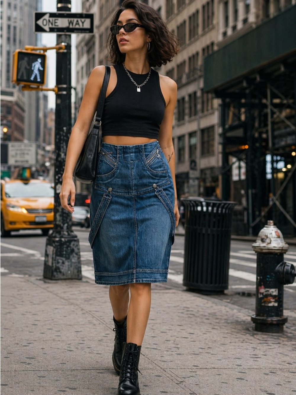 RARE Stella McCartney Long Denim Skirt Overall Strap and zipper accents Size 40